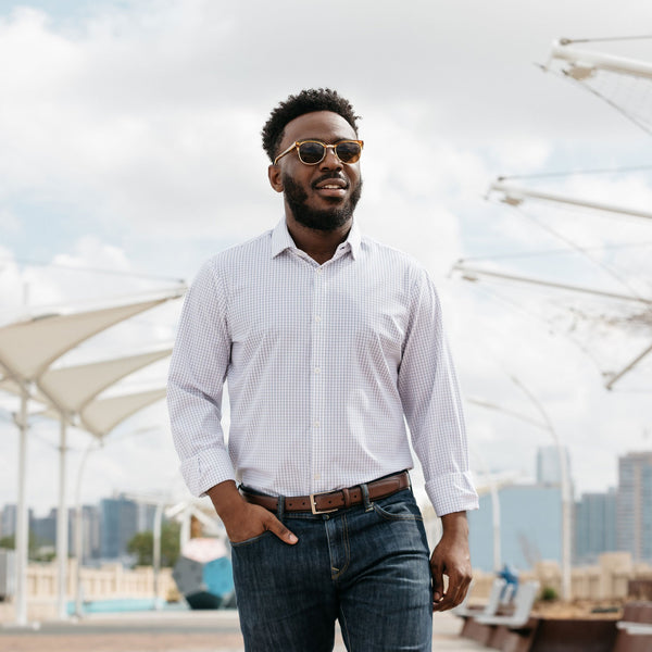 Kennedy - Dark Blue Window Pane, lifestyle/model photo