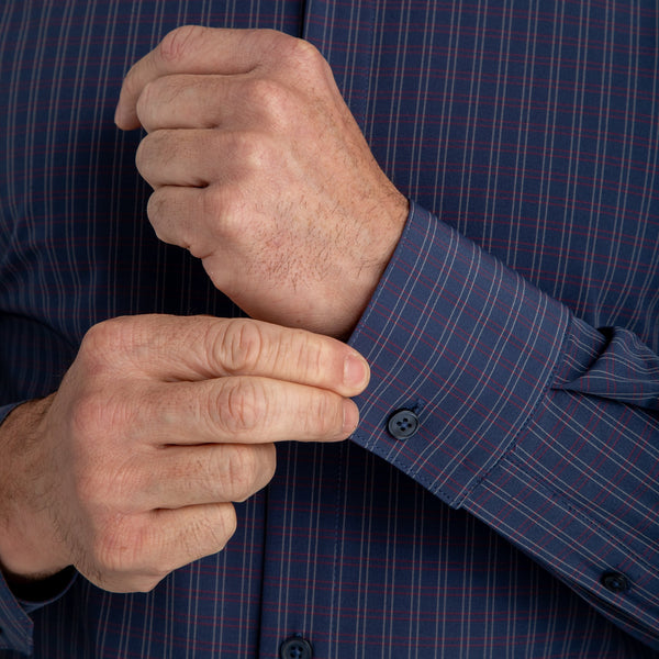 Locke - Navy Red Grid Check, lifestyle/model photo