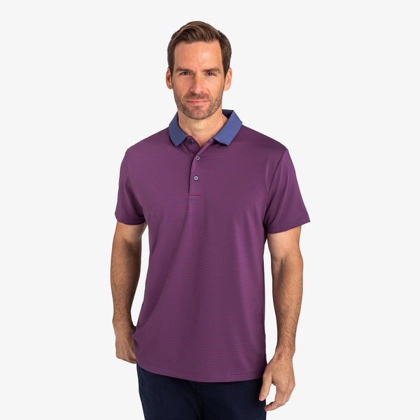 Phill Mickelson Golf Polo - Red/Blue Stripe, lifestyle/model photo