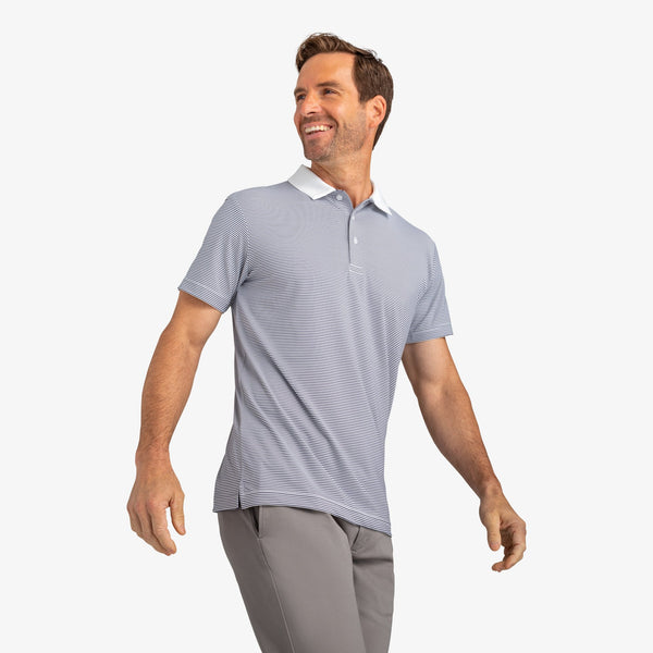 Phil Mickelson Golf Polo - White Navy Stripe, lifestyle/model photo