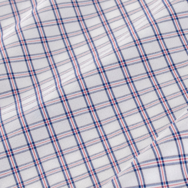 Radley - Navy Red Window Pane, fabric swatch closeup