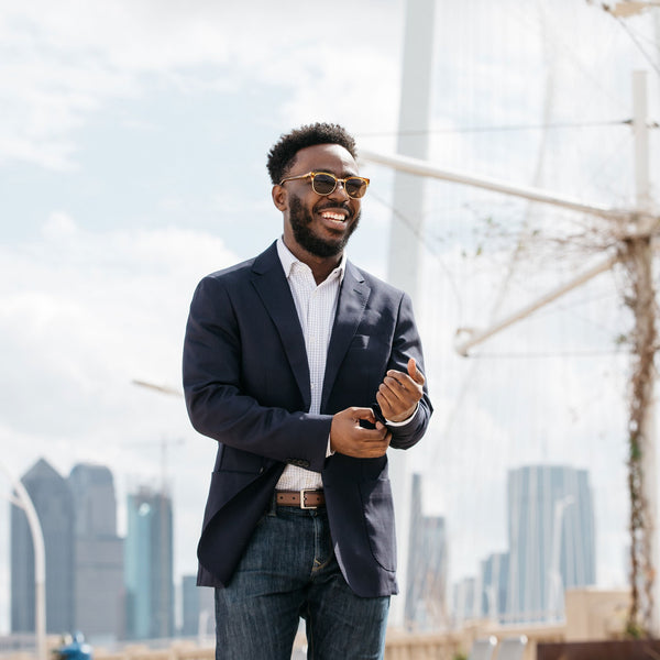 Kennedy - Dark Blue Window Pane, lifestyle/model photo