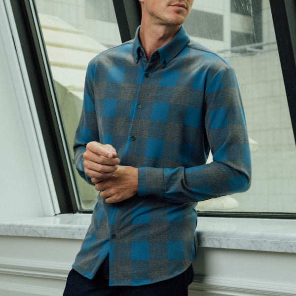 Sierra - Blue and Gray Large Check Flannel, lifestyle/model photo