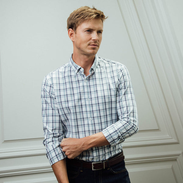 Sutherland - Navy Blue White Multi Plaid, lifestyle/model photo