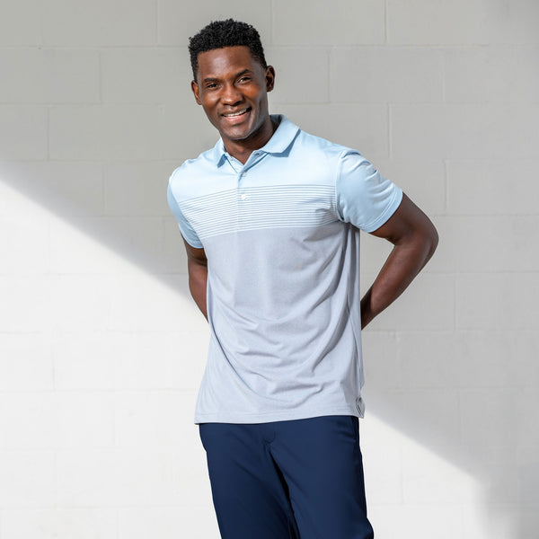 Phill Mickelson Golf Polo - Blue/Gray Ombre, lifestyle/model photo