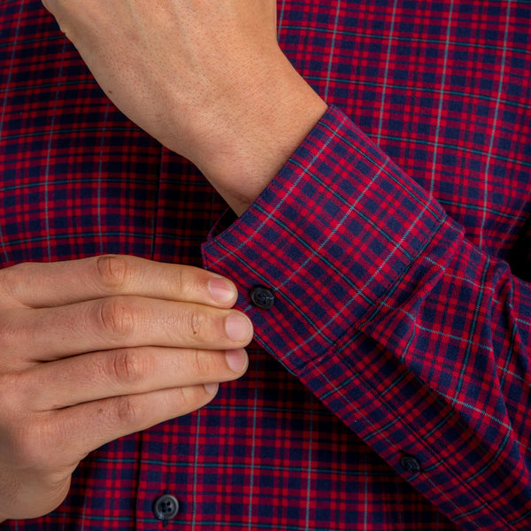 Wallace - Red Navy Plaid, lifestyle/model photo