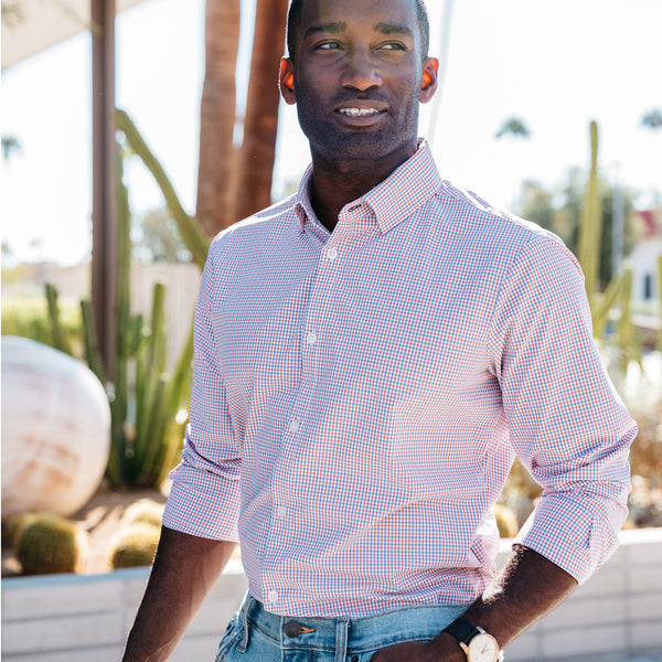 Merrick - Orange Multi Check, lifestyle/model photo