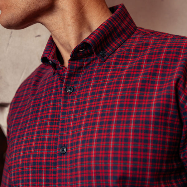 Wallace - Red Navy Plaid, lifestyle/model photo