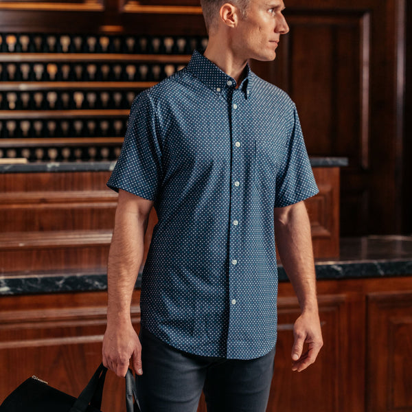 Weston - Navy Diamond Dot Print, lifestyle/model photo